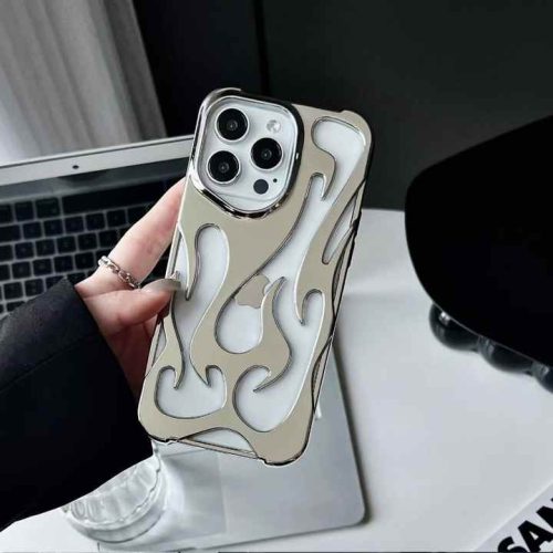 Fashion Hollow 3D Flame Pattern Phone Case for iPhone 15 14 13 11 12 16 Pro Max 15 Plus Cool Shockproof Soft Back Cover